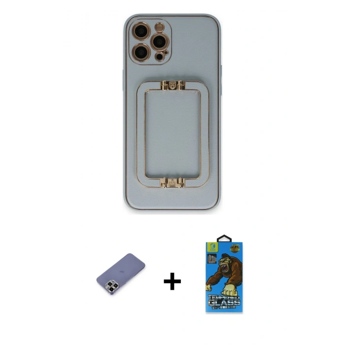 MARSİLYAN™- iPhone 12 Pro Max Kılıf Kozmos Minimal Prime - Siyah 18D Cam Ekran Koruyucu + Metal Kamera Lens Koruma Cam - GD