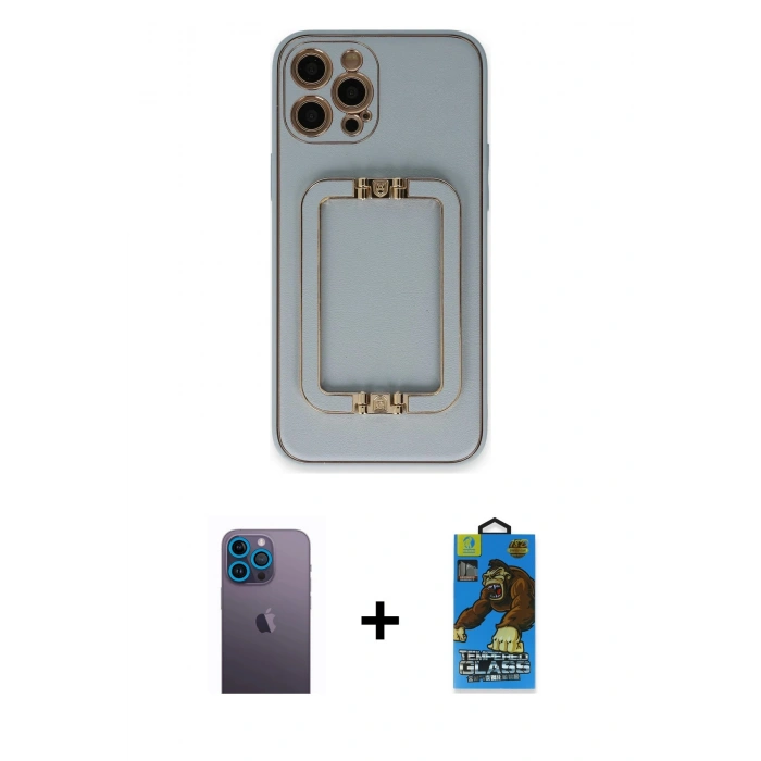 MARSİLYAN™- iPhone 12 Pro Max Kılıf Kozmos Minimal Prime - Siyah 18D Cam Ekran Koruyucu + Neon Fosforlu Kamera Lens - MI