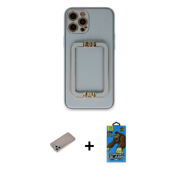 MARSİLYAN™- iPhone 12 Pro Max Kılıf Kozmos Minimal Prime - Siyah 18D Cam Ekran Koruyucu + Shine Kamera Lens Koruma Cam - SABE