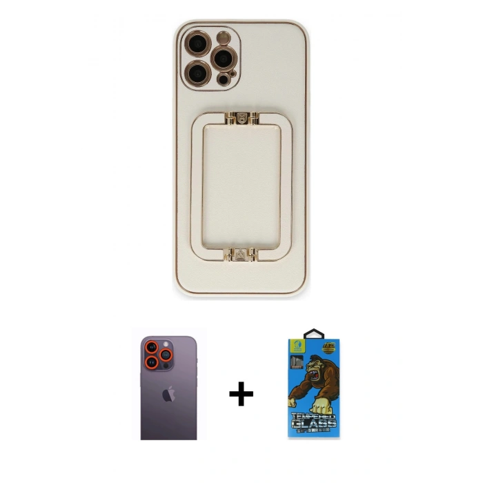 MARSİLYAN™- iPhone 12 Pro Max Kılıf Kozmos Minimal Prime - Siyah 18D Cam Ekran Koruyucu + Neon Fosforlu Kamera Lens - TU
