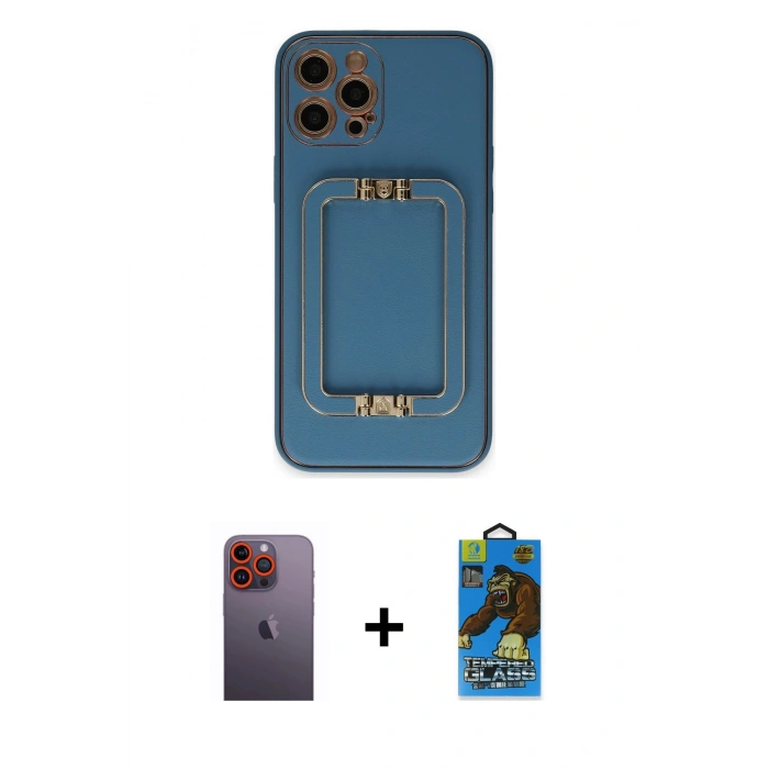 MARSİLYAN™- iPhone 12 Pro Max Kılıf Kozmos Minimal Prime - Siyah 18D Cam Ekran Koruyucu + Neon Fosforlu Kamera Lens - TU