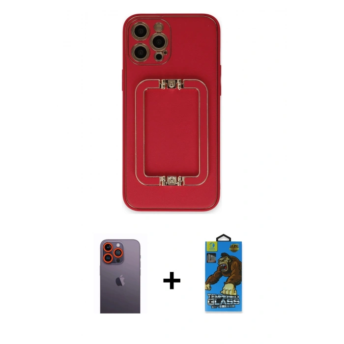 MARSİLYAN™- iPhone 12 Pro Max Kılıf Kozmos Minimal Prime - Siyah 18D Cam Ekran Koruyucu + Neon Fosforlu Kamera Lens - TU