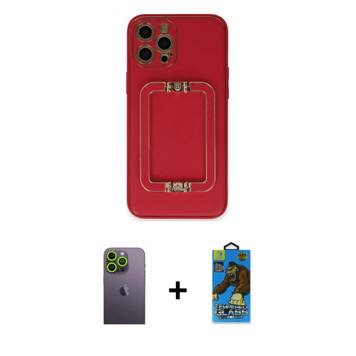 MARSİLYAN™- iPhone 12 Pro Max Kılıf Kozmos Minimal Prime - Siyah 18D Cam Ekran Koruyucu + Neon Fosforlu Kamera Lens - YL