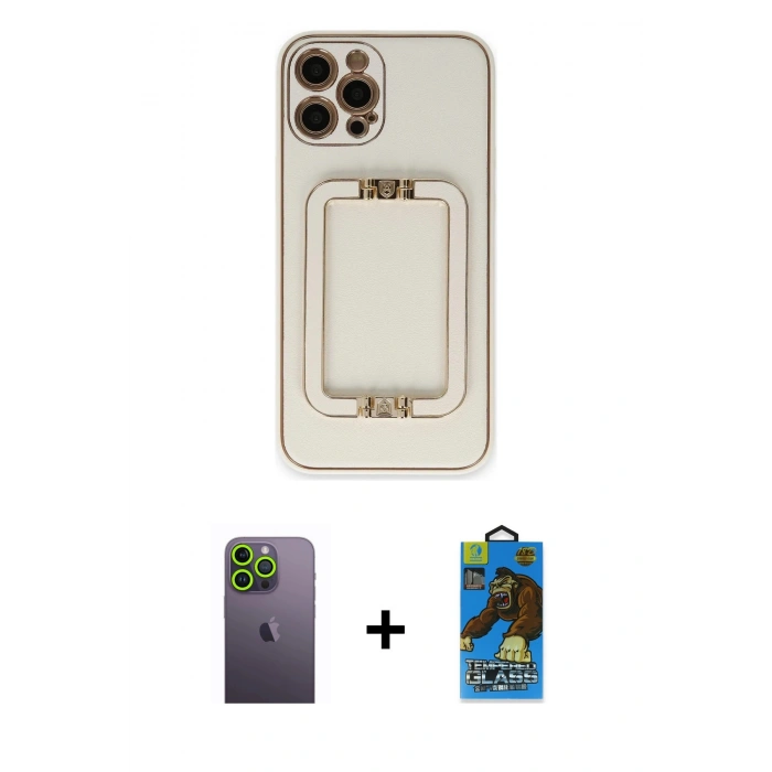 MARSİLYAN™- iPhone 12 Pro Max Kılıf Kozmos Minimal Prime - Siyah 18D Cam Ekran Koruyucu + Neon Fosforlu Kamera Lens - YL