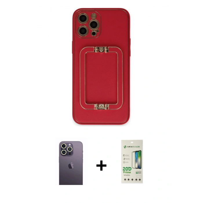 MARSİLYAN™- iPhone 12 Pro Max Kılıf Kozmos Minimal Prime - Siyah 20D Premium Cam Ekran Koruyucu + Neon Fosforlu Kamera Lens - BZ