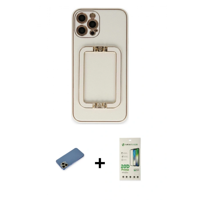 MARSİLYAN™- iPhone 12 Pro Max Kılıf Kozmos Minimal Prime - Siyah 20D Premium Cam Ekran Koruyucu + Gold Shine Kamera Lens Koruma Cam