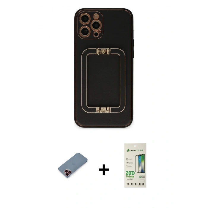 MARSİLYAN™- iPhone 12 Pro Max Kılıf Kozmos Minimal Prime - Siyah 20D Premium Cam Ekran Koruyucu + Metal Kamera Lens Koruma Cam - KI