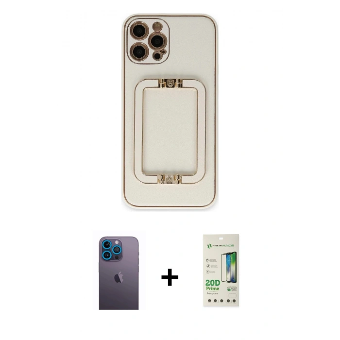 MARSİLYAN™- iPhone 12 Pro Max Kılıf Kozmos Minimal Prime - Siyah 20D Premium Cam Ekran Koruyucu + Neon Fosforlu Kamera Lens - MI
