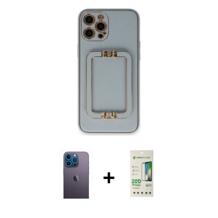 MARSİLYAN™- iPhone 12 Pro Max Kılıf Kozmos Minimal Prime - Siyah 20D Premium Cam Ekran Koruyucu + Neon Fosforlu Kamera Lens - MI