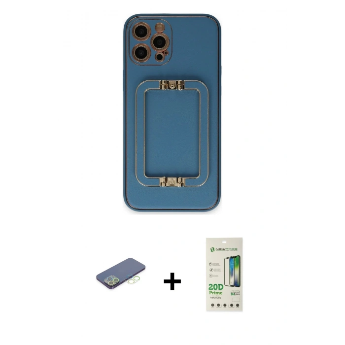 MARSİLYAN™- iPhone 12 Pro Max Kılıf Kozmos Minimal Prime - Siyah 20D Premium Cam Ekran Koruyucu + Renkli Kamera Lens Koruma Cam - YL