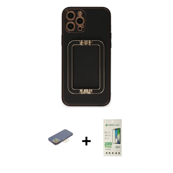 MARSİLYAN™- iPhone 12 Pro Max Kılıf Kozmos Minimal Prime - Siyah 20D Premium Cam Ekran Koruyucu + Renkli Kamera Lens Koruma Cam - SI