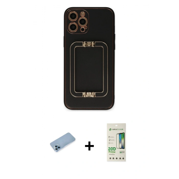 MARSİLYAN™- iPhone 12 Pro Max Kılıf Kozmos Minimal Prime - Siyah 20D Premium Cam Ekran Koruyucu + Shine Kamera Lens Koruma Cam - MI
