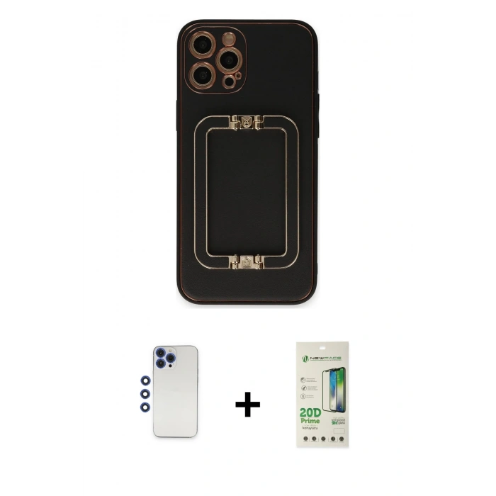 MARSİLYAN™- iPhone 12 Pro Max Kılıf Kozmos Minimal Prime - Siyah 20D Premium Cam Ekran Koruyucu + Shine Kamera Lens - LT