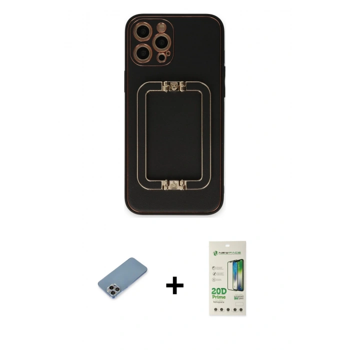 MARSİLYAN™- iPhone 12 Pro Max Kılıf Kozmos Minimal Prime - Siyah 20D Premium Cam Ekran Koruyucu + Shine Kamera Lens Koruma Cam - GI