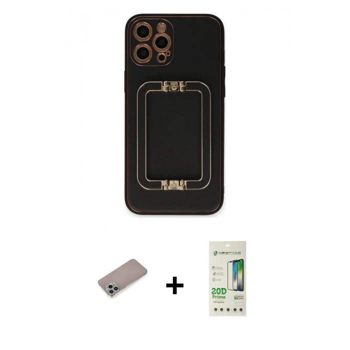 MARSİLYAN™- iPhone 12 Pro Max Kılıf Kozmos Minimal Prime - Siyah 20D Premium Cam Ekran Koruyucu + Shine Kamera Lens Koruma Cam - SABE