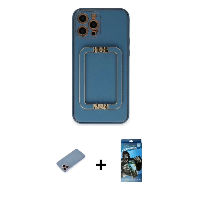 MARSİLYAN™- iPhone 12 Pro Max Kılıf Kozmos Minimal Prime - Siyah 34D Izgaralı Cam + Pembe Shine Kamera Lens Koruma Cam