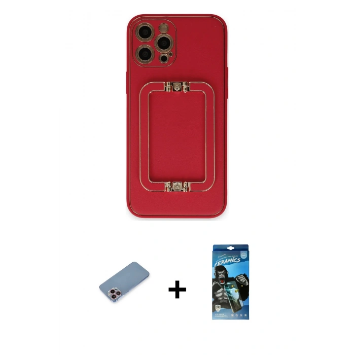 MARSİLYAN™- iPhone 12 Pro Max Kılıf Kozmos Minimal Prime - Siyah 34D Izgaralı Cam + Pembe Shine Kamera Lens Koruma Cam