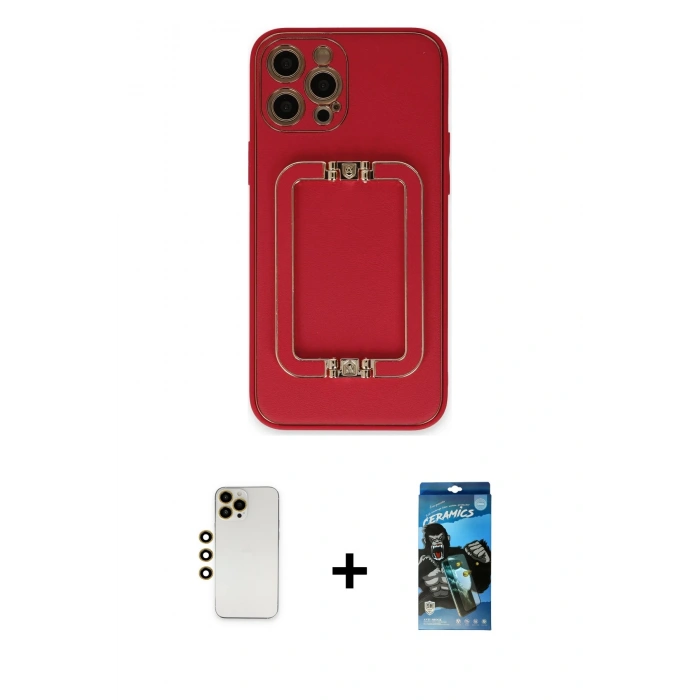 MARSİLYAN™- iPhone 12 Pro Max Kılıf Kozmos Minimal Prime - Siyah 34D Izgaralı Cam + Shine Kamera Lens - GD
