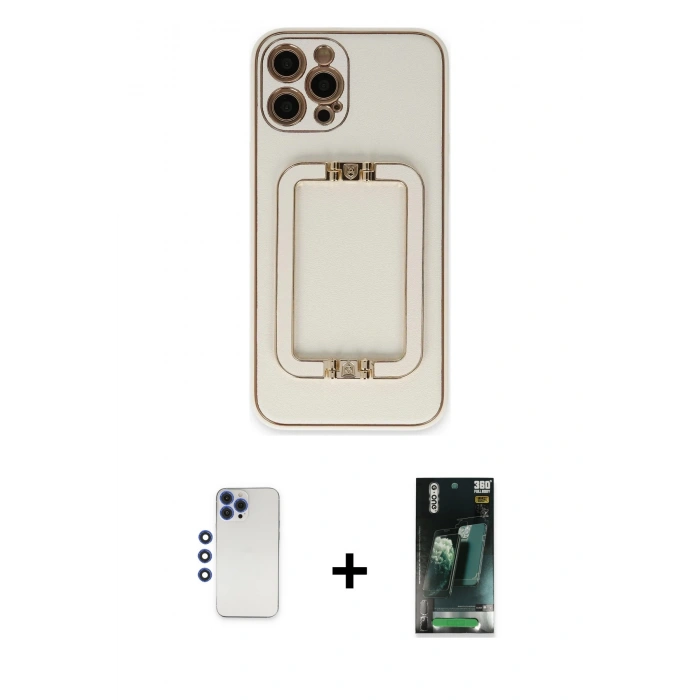 MARSİLYAN™- iPhone 12 Pro Max Kılıf Kozmos Minimal Prime - Siyah 360 Mat Full Body Arka Koruyucu + Shine Kamera Lens - LT