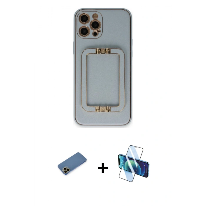 MARSİLYAN™- iPhone 12 Pro Max Kılıf Kozmos Minimal Prime - Siyah 3D Antistatik Cam Ekran Koruyucu + Shine Kamera Lens Koruma Cam - GD