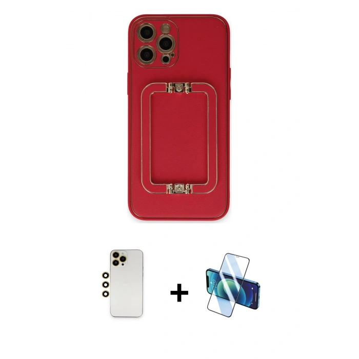 MARSİLYAN™- iPhone 12 Pro Max Kılıf Kozmos Minimal Prime - Siyah 3D Antistatik Cam Ekran Koruyucu + Gold Shine Kamera Lens