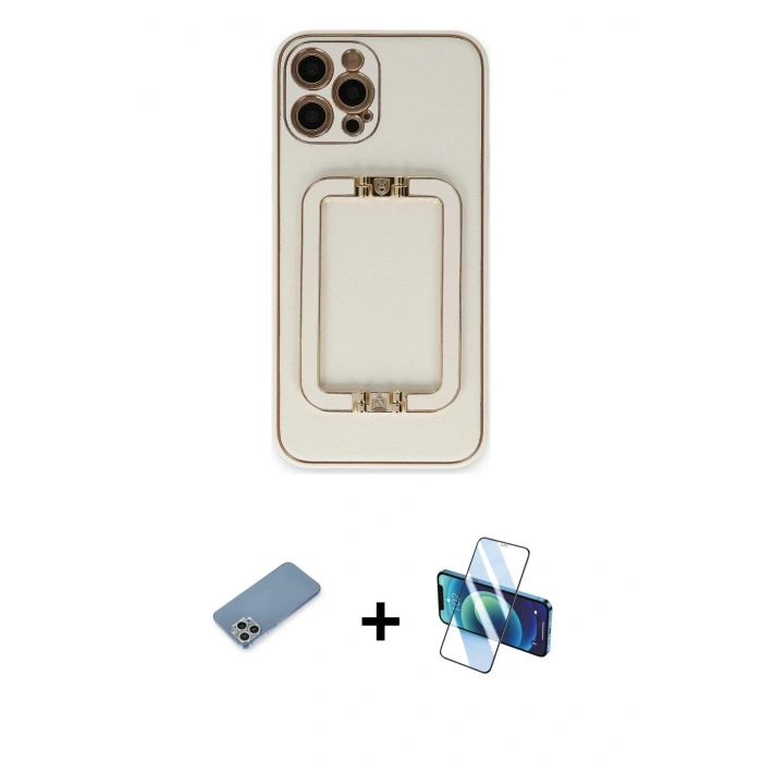 MARSİLYAN™- iPhone 12 Pro Max Kılıf Kozmos Minimal Prime - Siyah 3D Antistatik Cam Ekran Koruyucu + Shine Kamera Lens Koruma Cam - GS