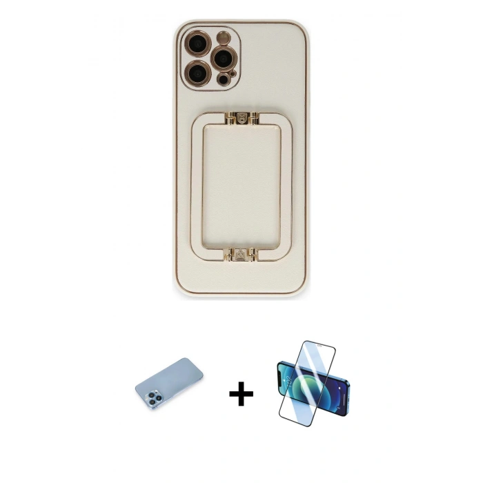 MARSİLYAN™- iPhone 12 Pro Max Kılıf Kozmos Minimal Prime - Siyah 3D Antistatik Cam Ekran Koruyucu + Shine Kamera Lens Koruma Cam - MI