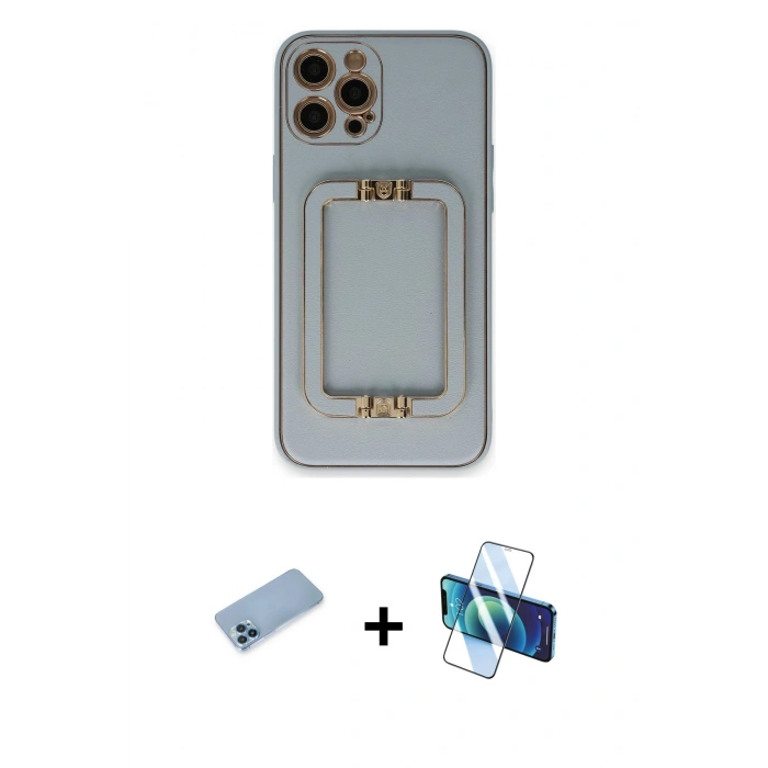 MARSİLYAN™- iPhone 12 Pro Max Kılıf Kozmos Minimal Prime - Siyah 3D Antistatik Cam Ekran Koruyucu + Shine Kamera Lens Koruma Cam - MI