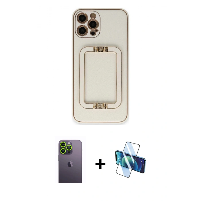 MARSİLYAN™- iPhone 12 Pro Max Kılıf Kozmos Minimal Prime - Siyah 3D Antistatik Cam Ekran Koruyucu + Neon Fosforlu Kamera Lens - YL