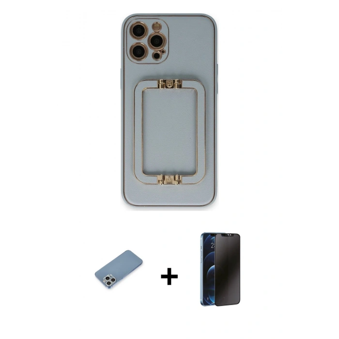 MARSİLYAN™- iPhone 12 Pro Max Kılıf Kozmos Minimal Prime - Siyah 3D Antistatik Hayalet Cam Ekran Koruyucu + Shine Kamera Lens Koruma Cam - GS