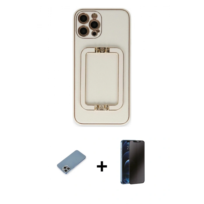 MARSİLYAN™- iPhone 12 Pro Max Kılıf Kozmos Minimal Prime - Siyah 3D Antistatik Hayalet Cam Ekran Koruyucu + Shine Kamera Lens Koruma Cam - GI