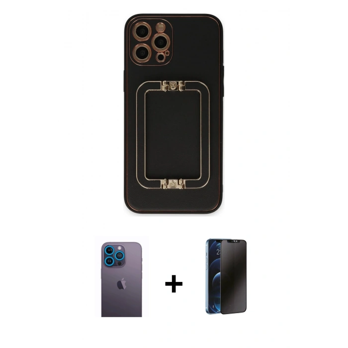MARSİLYAN™- iPhone 12 Pro Max Kılıf Kozmos Minimal Prime - Siyah 3D Antistatik Hayalet Cam Ekran Koruyucu + Neon Fosforlu Kamera Lens - MI