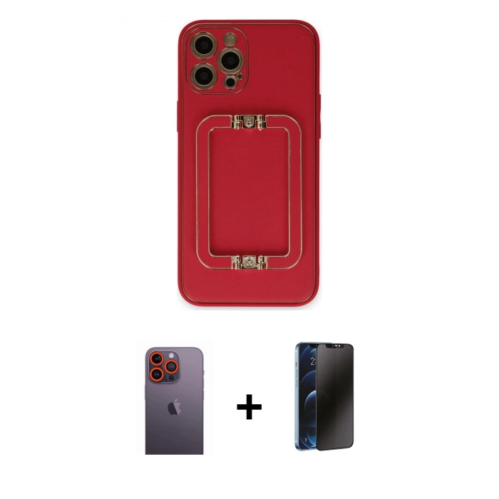 MARSİLYAN™- iPhone 12 Pro Max Kılıf Kozmos Minimal Prime - Siyah 3D Antistatik Hayalet Cam Ekran Koruyucu + Neon Fosforlu Kamera Lens - TU