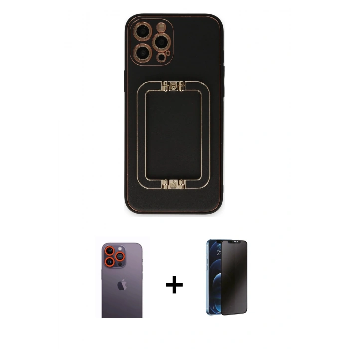 MARSİLYAN™- iPhone 12 Pro Max Kılıf Kozmos Minimal Prime - Siyah 3D Antistatik Hayalet Cam Ekran Koruyucu + Neon Fosforlu Kamera Lens - TU
