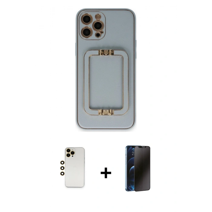 MARSİLYAN™- iPhone 12 Pro Max Kılıf Kozmos Minimal Prime - Siyah 3D Antistatik Hayalet Cam Ekran Koruyucu + Shine Kamera Lens - GD