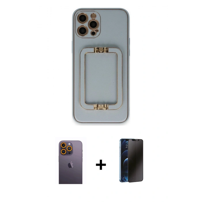 MARSİLYAN™- iPhone 12 Pro Max Kılıf Kozmos Minimal Prime - Siyah 3D Antistatik Hayalet Cam Ekran Koruyucu + Neon Fosforlu Kamera Lens - SI