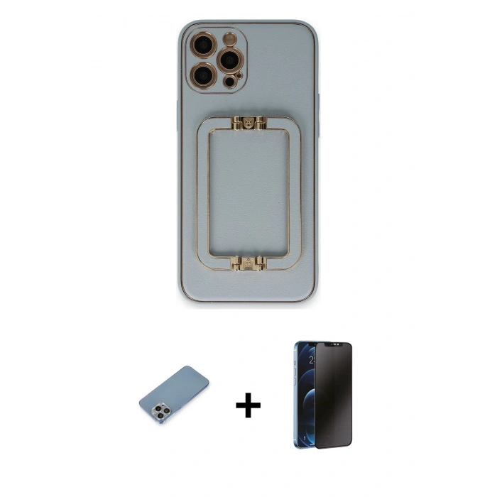 MARSİLYAN™- iPhone 12 Pro Max Kılıf Kozmos Minimal Prime - Siyah 3D Antistatik Hayalet Cam Ekran Koruyucu + Shine Kamera Lens Koruma Cam - GI