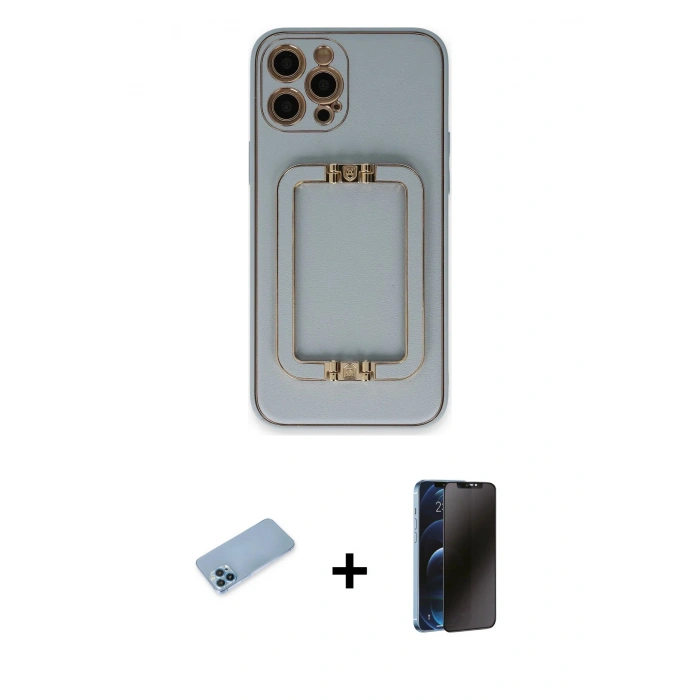 MARSİLYAN™- iPhone 12 Pro Max Kılıf Kozmos Minimal Prime - Siyah 3D Antistatik Hayalet Cam Ekran Koruyucu + Mavi Shine Kamera Lens Koruma Cam