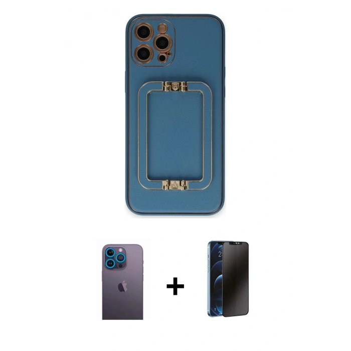 MARSİLYAN™- iPhone 12 Pro Max Kılıf Kozmos Minimal Prime - Siyah 3D Antistatik Hayalet Cam Ekran Koruyucu + Neon Fosforlu Kamera Lens - MI