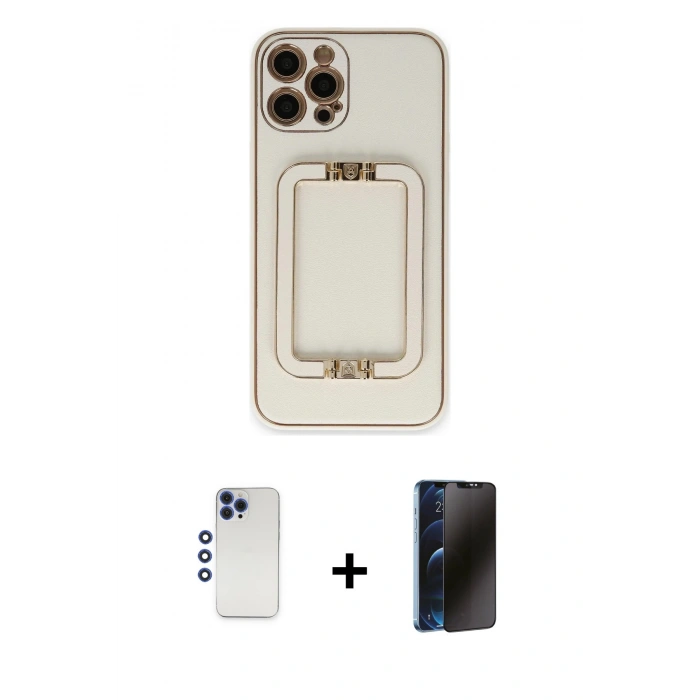 MARSİLYAN™- iPhone 12 Pro Max Kılıf Kozmos Minimal Prime - Siyah 3D Antistatik Hayalet Cam Ekran Koruyucu + Shine Kamera Lens - LT