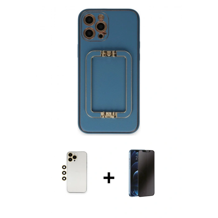 MARSİLYAN™- iPhone 12 Pro Max Kılıf Kozmos Minimal Prime - Siyah 3D Antistatik Hayalet Cam Ekran Koruyucu + Shine Kamera Lens - GD