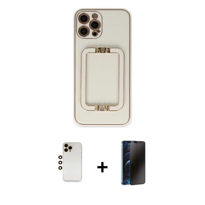 MARSİLYAN™- iPhone 12 Pro Max Kılıf Kozmos Minimal Prime - Siyah 3D Antistatik Hayalet Cam Ekran Koruyucu + Shine Kamera Lens - GD