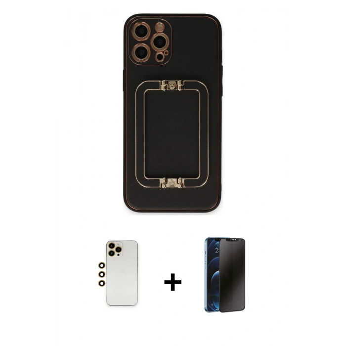 MARSİLYAN™- iPhone 12 Pro Max Kılıf Kozmos Minimal Prime - Siyah 3D Antistatik Hayalet Cam Ekran Koruyucu + Shine Kamera Lens - GD