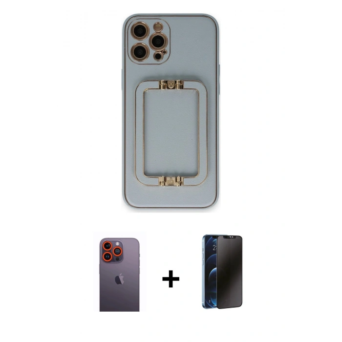 MARSİLYAN™- iPhone 12 Pro Max Kılıf Kozmos Minimal Prime - Siyah 3D Antistatik Hayalet Cam Ekran Koruyucu + Neon Fosforlu Kamera Lens - TU