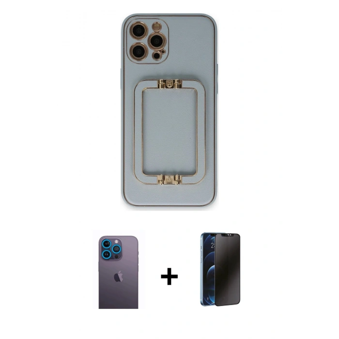 MARSİLYAN™- iPhone 12 Pro Max Kılıf Kozmos Minimal Prime - Siyah 3D Antistatik Hayalet Cam Ekran Koruyucu + Neon Fosforlu Kamera Lens - MI