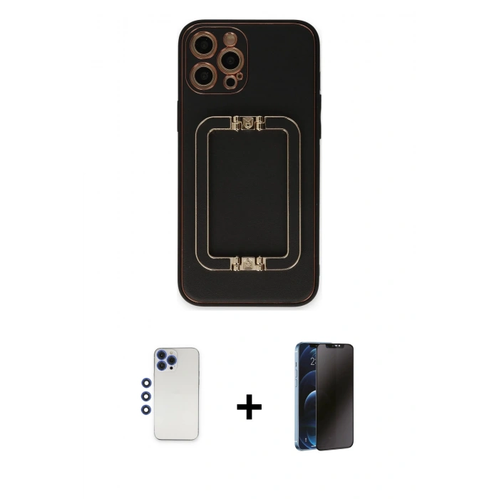 MARSİLYAN™- iPhone 12 Pro Max Kılıf Kozmos Minimal Prime - Siyah 3D Antistatik Hayalet Cam Ekran Koruyucu + Shine Kamera Lens - LT