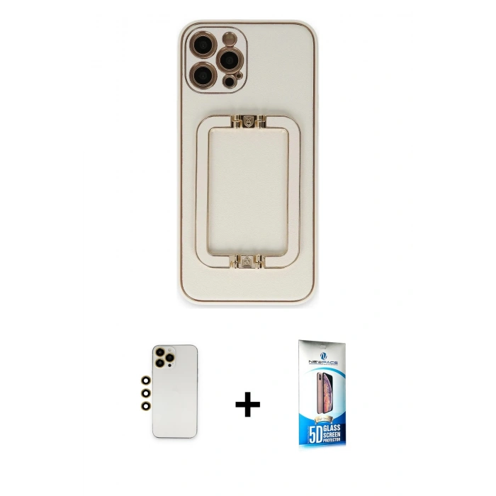 MARSİLYAN™- iPhone 12 Pro Max Kılıf Kozmos Minimal Prime - Siyah 5D Eko Cam Ekran Koruyucu + Shine Kamera Lens - GD