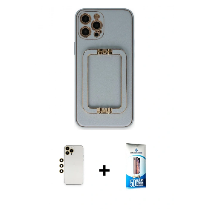 MARSİLYAN™- iPhone 12 Pro Max Kılıf Kozmos Minimal Prime - Siyah 5D Eko Cam Ekran Koruyucu + Shine Kamera Lens - GD