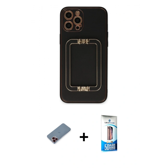 MARSİLYAN™- iPhone 12 Pro Max Kılıf Kozmos Minimal Prime - Siyah 5D Eko Cam Ekran Koruyucu + Metal Kamera Lens Koruma Cam - KI