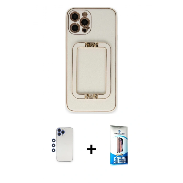 MARSİLYAN™- iPhone 12 Pro Max Kılıf Kozmos Minimal Prime - Siyah 5D Eko Cam Ekran Koruyucu + Shine Kamera Lens - LT
